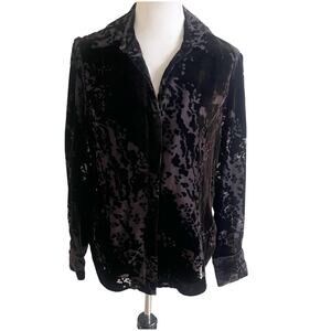 Jones New York Women’s Burnout Velvet Brown Button Down Shirt Size 12 Whimsigoth
